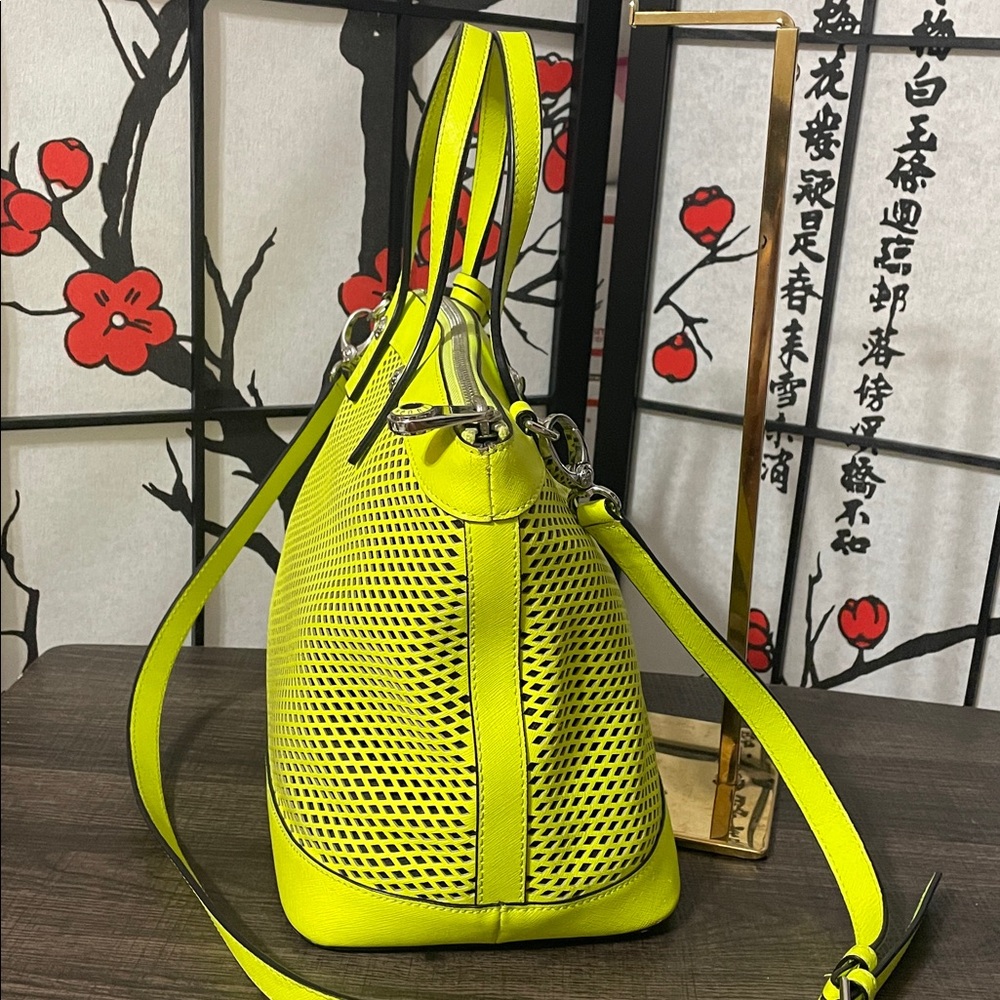 Henri Bendel Rare Neon Yellow Mesh Tote with Silver-Tone Charm - Picture 5 of 15